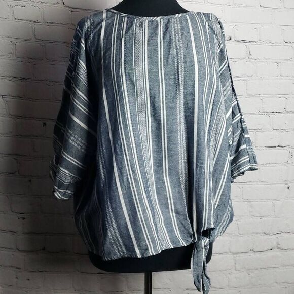 Time and Tru Navy Blue and White Stripped Blouse - Picture 5 of 10